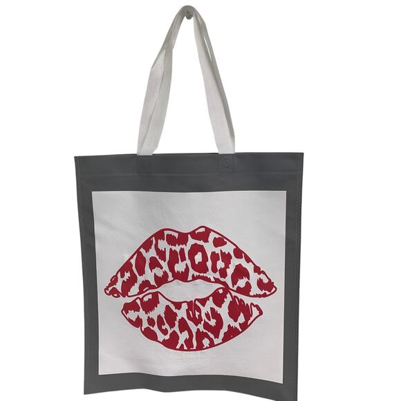 Revyntage Handbags - New Upcycled Hand Printed Valentine Love Leopard Kiss Lips Shopper Tote Bag